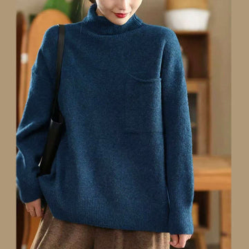Tactile Knitted Cotton Mock Neck Grounding Sweater