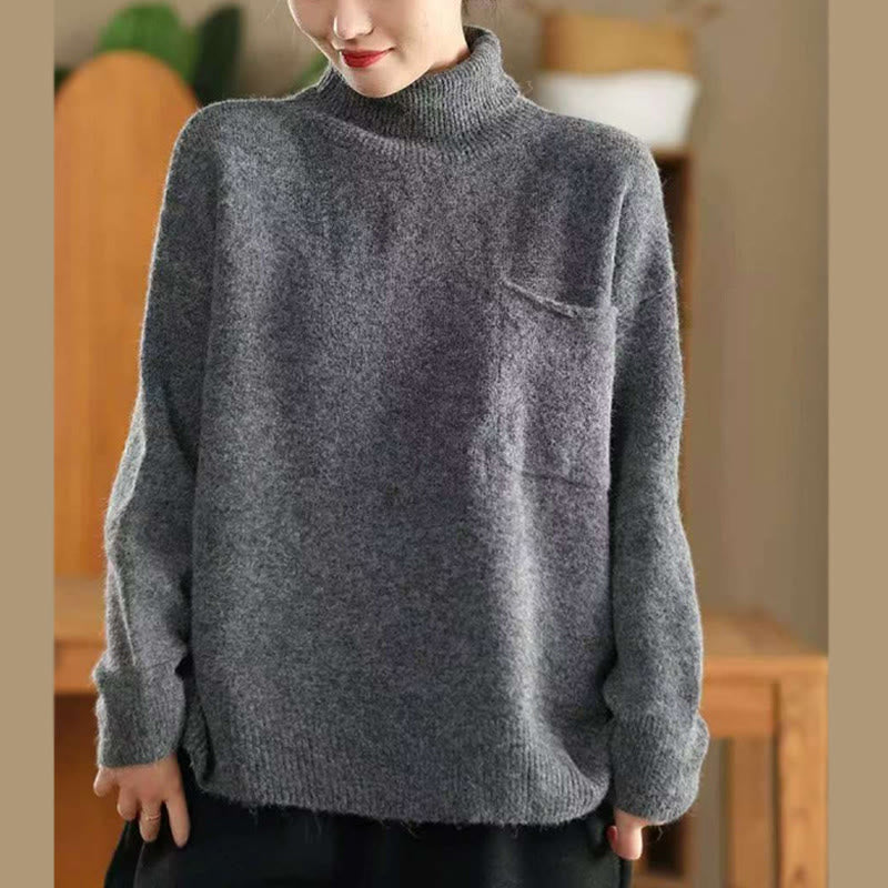Tactile Knitted Cotton Mock Neck Grounding Sweater