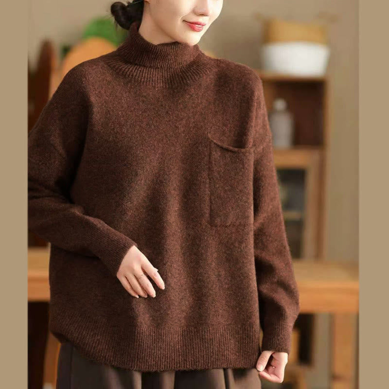 Tactile Knitted Cotton Mock Neck Grounding Sweater