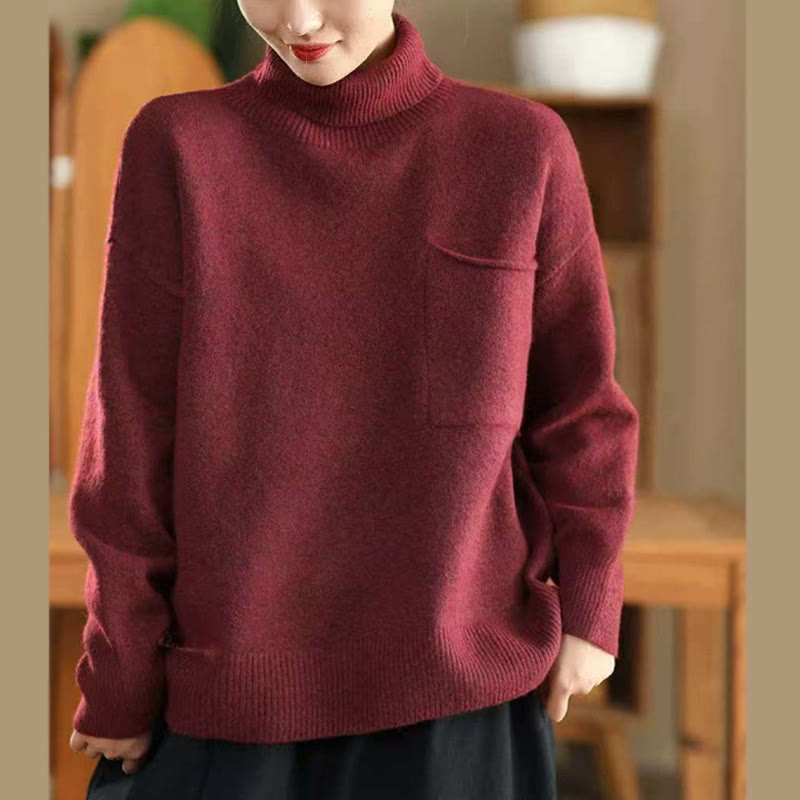 Tactile Knitted Cotton Mock Neck Grounding Sweater