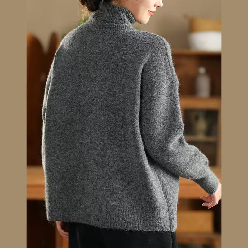 Tactile Knitted Cotton Mock Neck Grounding Sweater