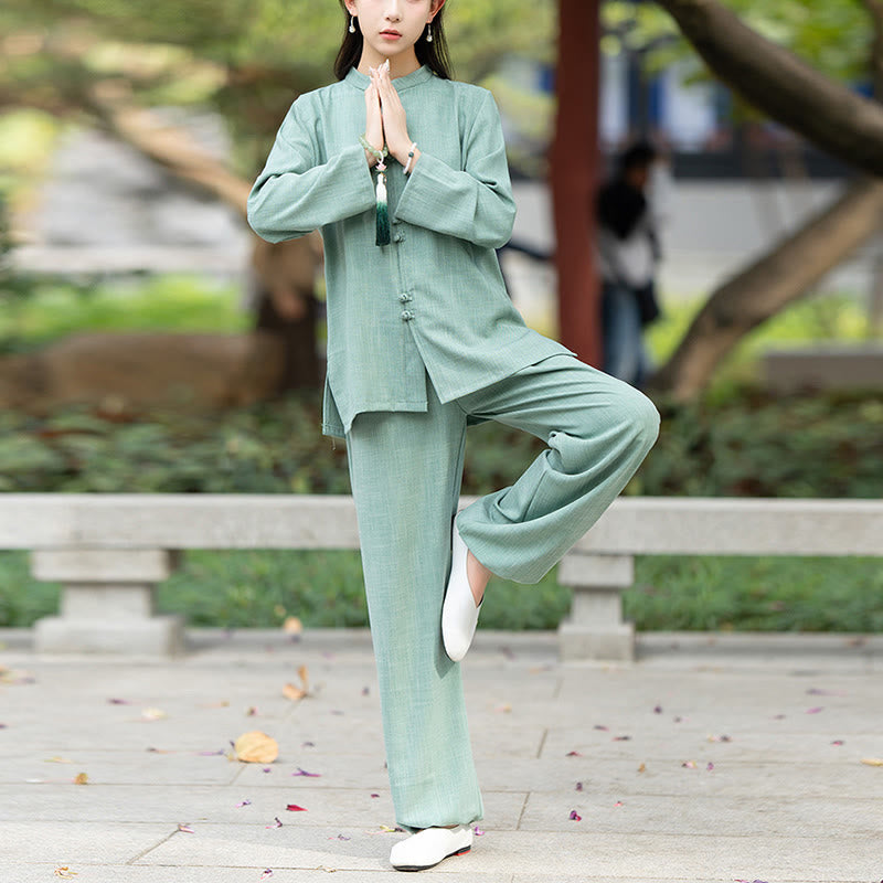 Breathable Cotton Frog-Button Two-Piece Meditation Set