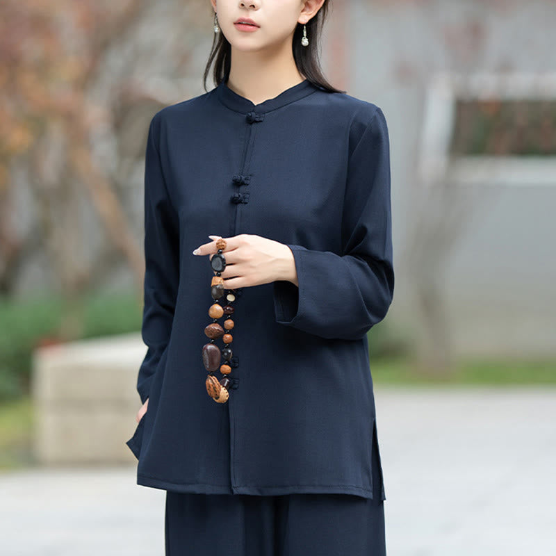 Breathable Cotton Frog-Button Two-Piece Meditation Set
