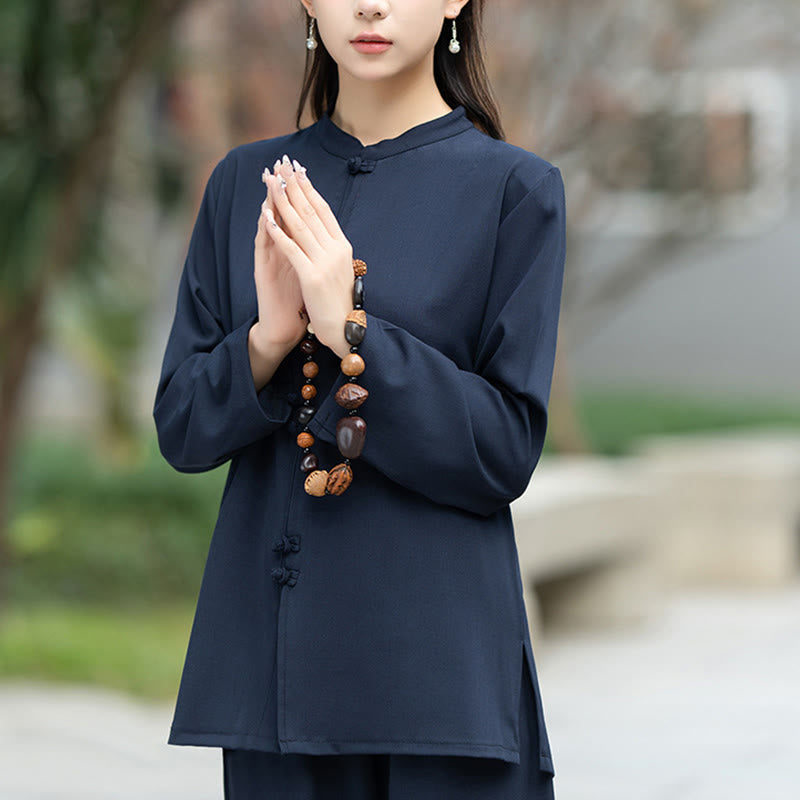 Breathable Cotton Frog-Button Two-Piece Meditation Set