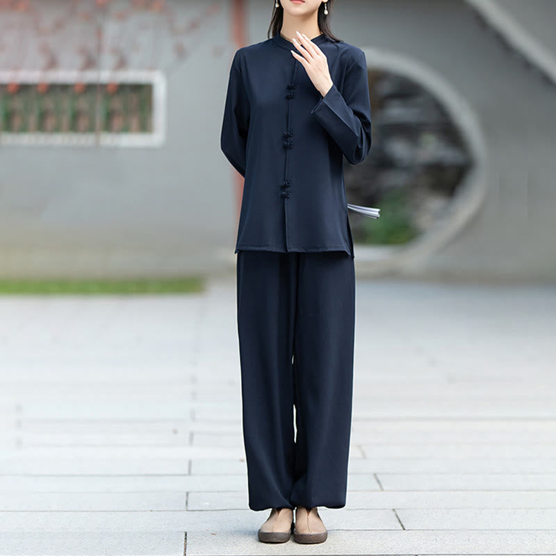 Breathable Cotton Frog-Button Two-Piece Meditation Set