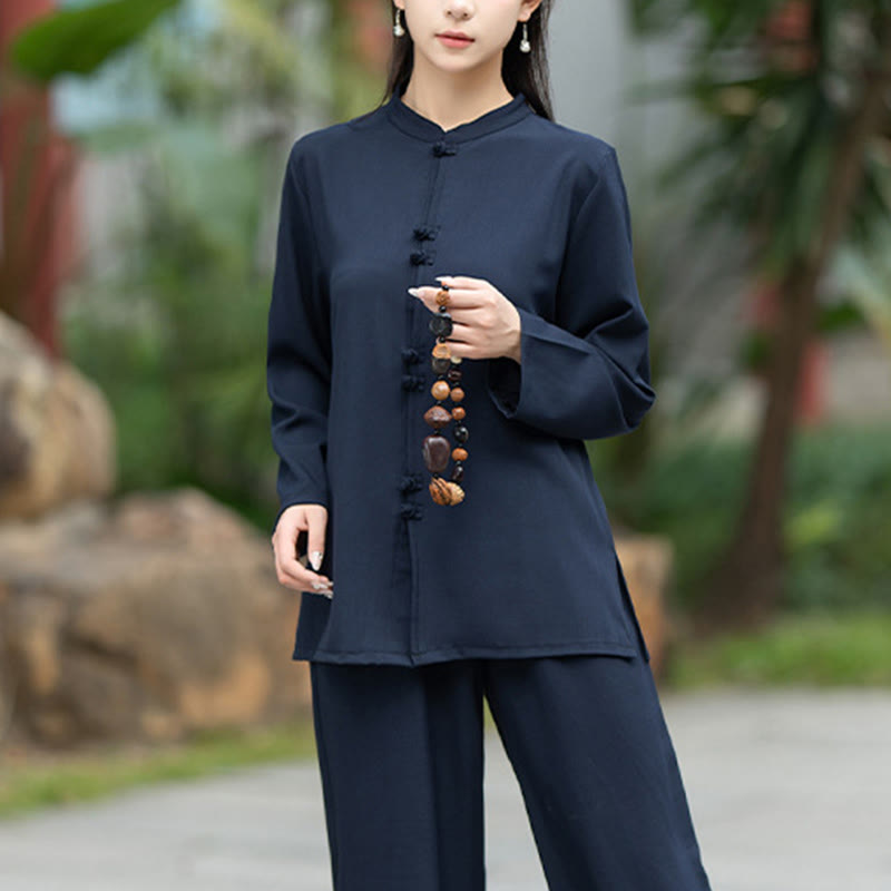 Breathable Cotton Frog-Button Two-Piece Meditation Set