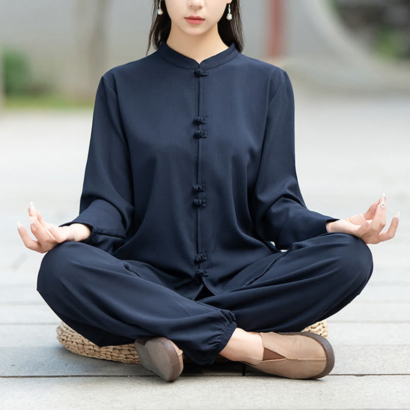Breathable Cotton Frog-Button Two-Piece Meditation Set