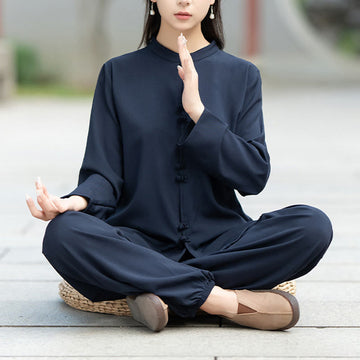 Breathable Cotton Frog-Button Two-Piece Meditation Set