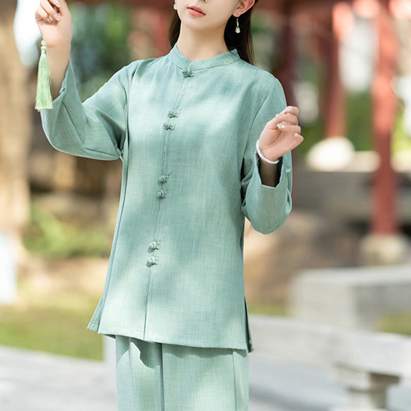 Breathable Cotton Frog-Button Two-Piece Meditation Set