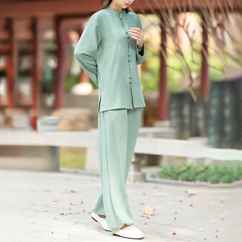 Breathable Cotton Frog-Button Two-Piece Meditation Set