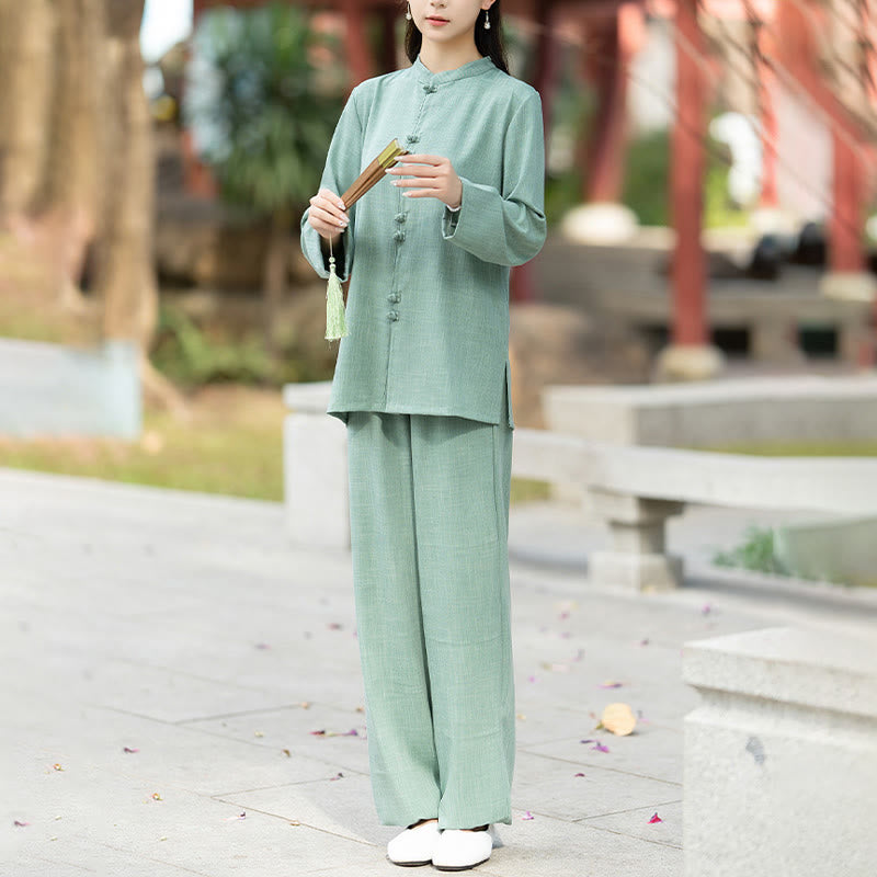Breathable Cotton Frog-Button Two-Piece Meditation Set
