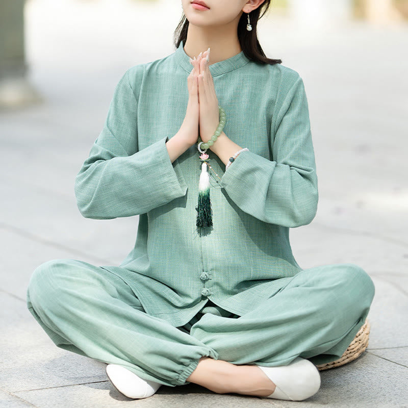 Breathable Cotton Frog-Button Two-Piece Meditation Set