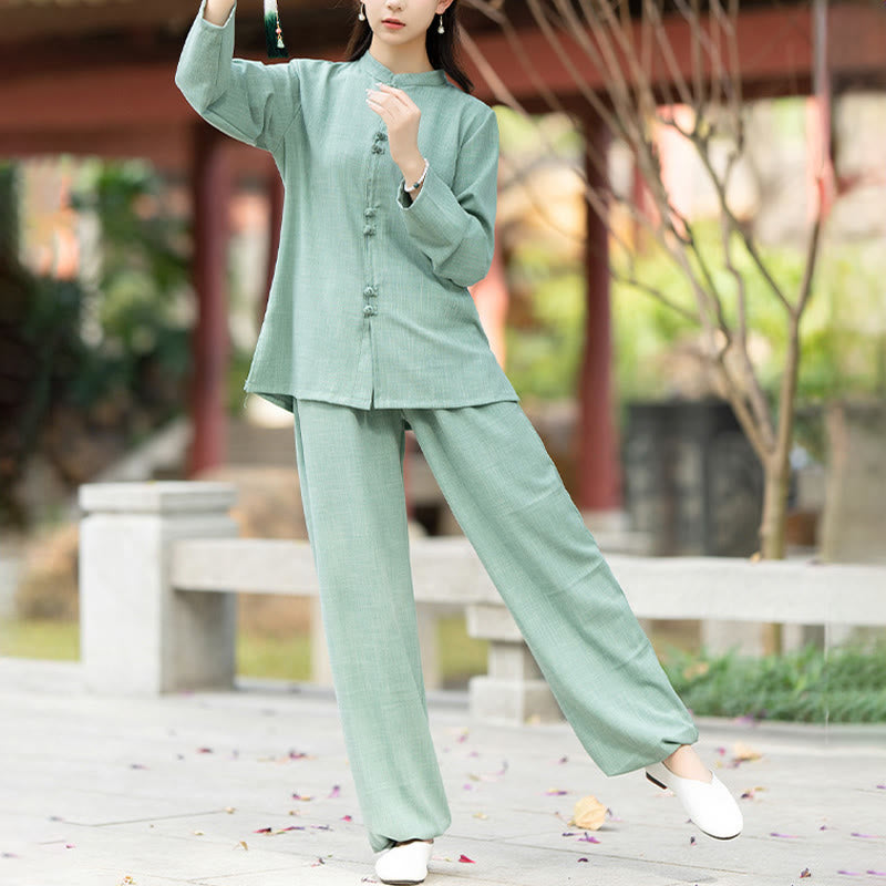 Breathable Cotton Frog-Button Two-Piece Meditation Set