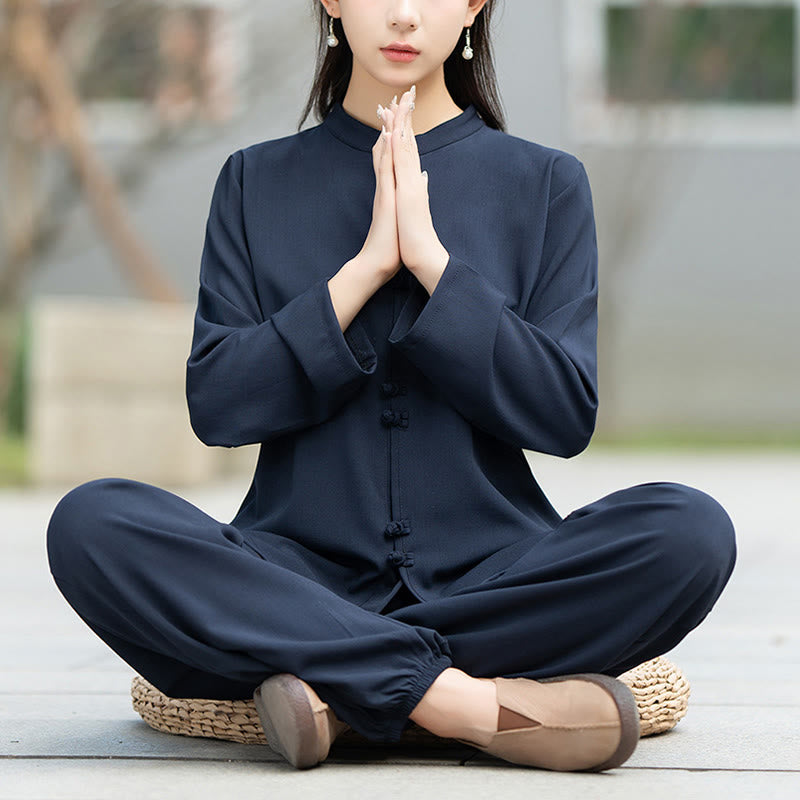 Breathable Cotton Frog-Button Two-Piece Meditation Set