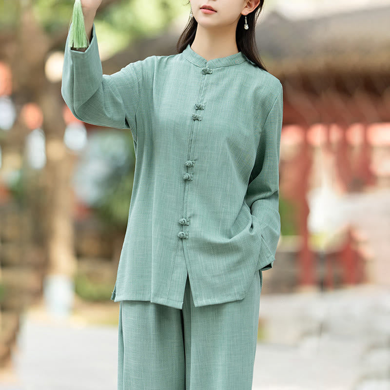 Breathable Cotton Frog-Button Two-Piece Meditation Set