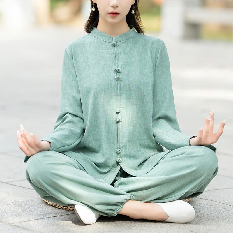 Breathable Cotton Frog-Button Two-Piece Meditation Set