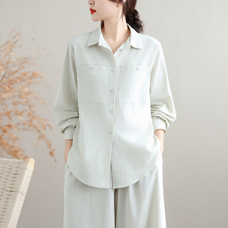 Breathable Cotton Blend Wide-Leg Lounge and Meditation Two-Piece Set