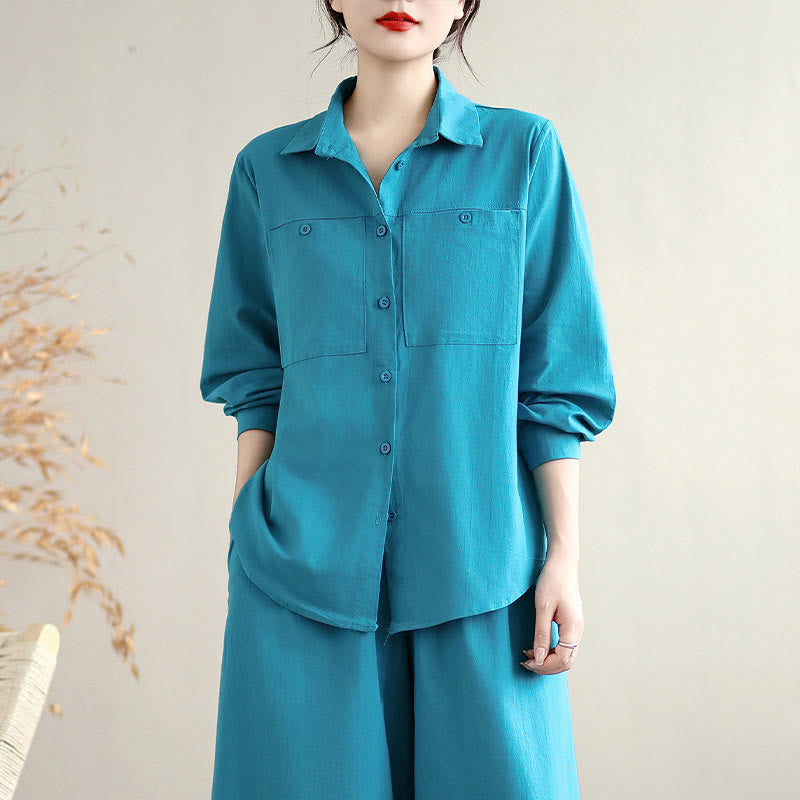 Breathable Cotton Blend Wide-Leg Lounge and Meditation Two-Piece Set