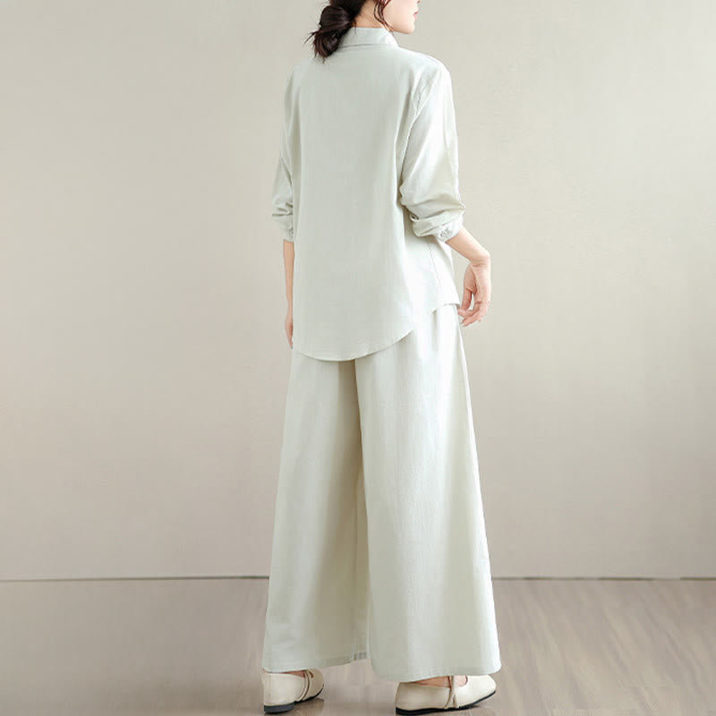 Breathable Cotton Blend Wide-Leg Lounge and Meditation Two-Piece Set