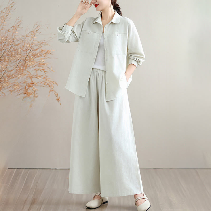 Breathable Cotton Blend Wide-Leg Lounge and Meditation Two-Piece Set