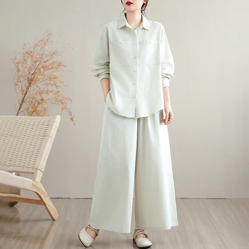 Breathable Cotton Blend Wide-Leg Lounge and Meditation Two-Piece Set