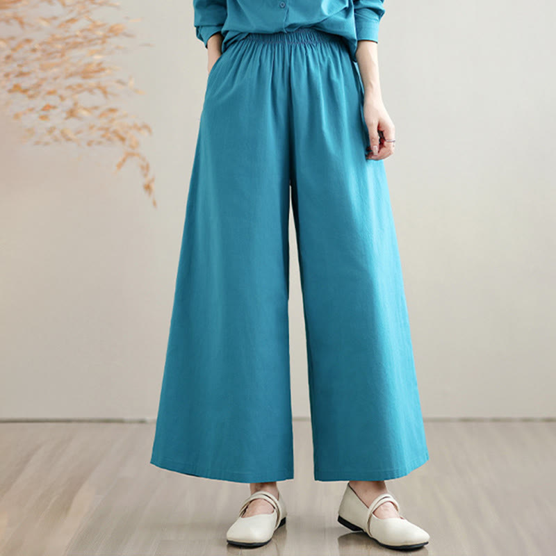 Breathable Cotton Blend Wide-Leg Lounge and Meditation Two-Piece Set