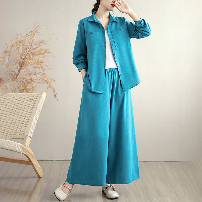 Breathable Cotton Blend Wide-Leg Lounge and Meditation Two-Piece Set