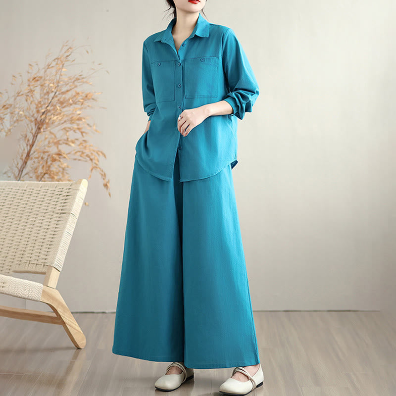 Breathable Cotton Blend Wide-Leg Lounge and Meditation Two-Piece Set