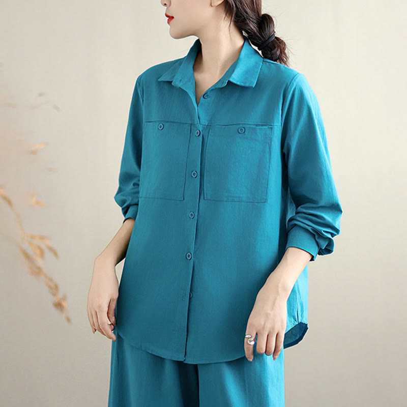 Breathable Cotton Blend Wide-Leg Lounge and Meditation Two-Piece Set