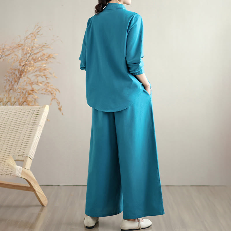 Breathable Cotton Blend Wide-Leg Lounge and Meditation Two-Piece Set