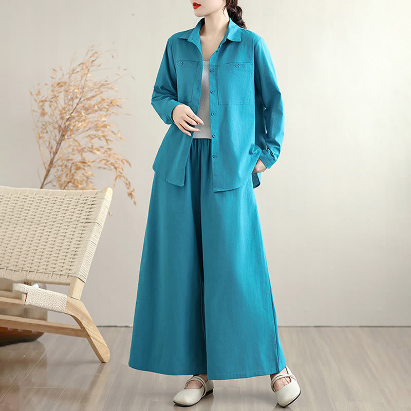 Breathable Cotton Blend Wide-Leg Lounge and Meditation Two-Piece Set