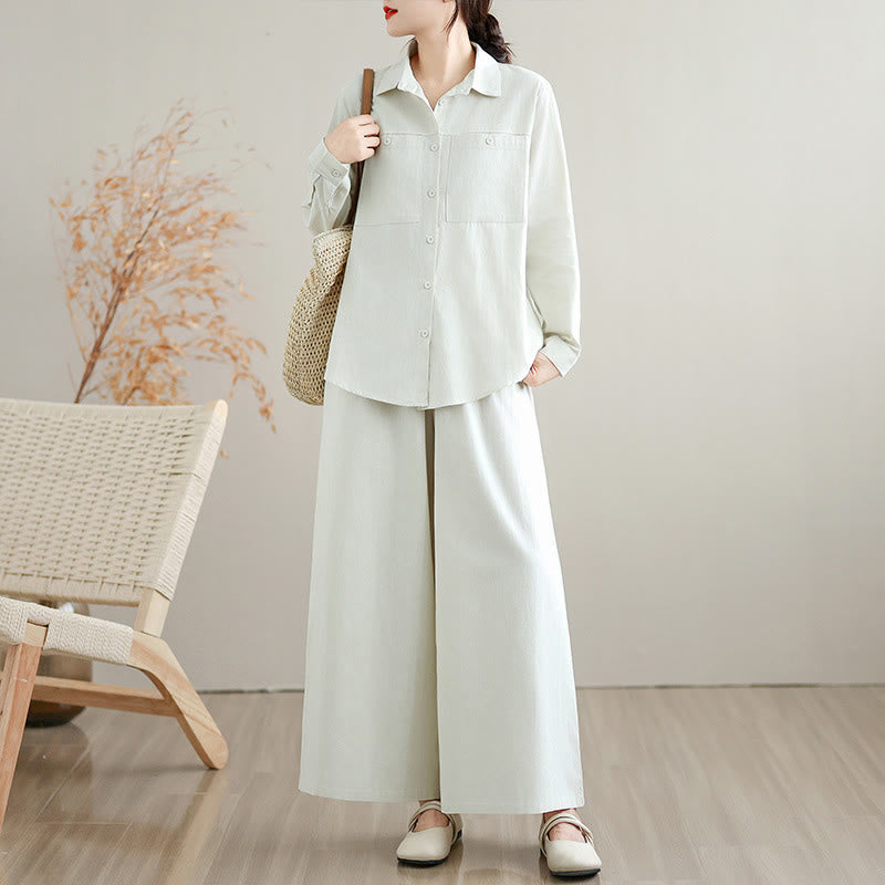 Breathable Cotton Blend Wide-Leg Lounge and Meditation Two-Piece Set