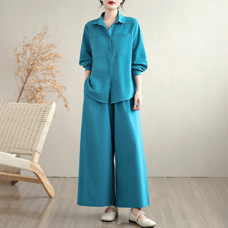 Breathable Cotton Blend Wide-Leg Lounge and Meditation Two-Piece Set