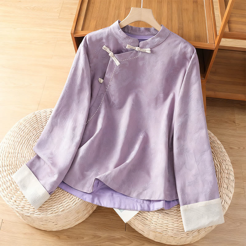 Breathable Cotton Stand Collar Frog Button Meditation Shirt