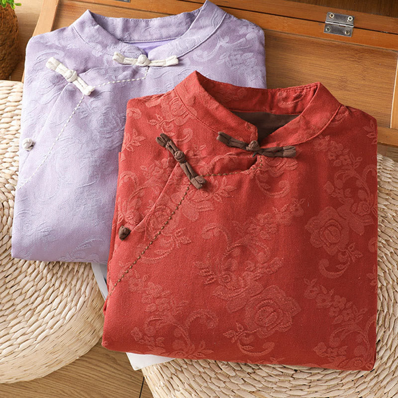Breathable Cotton Stand Collar Frog Button Meditation Shirt