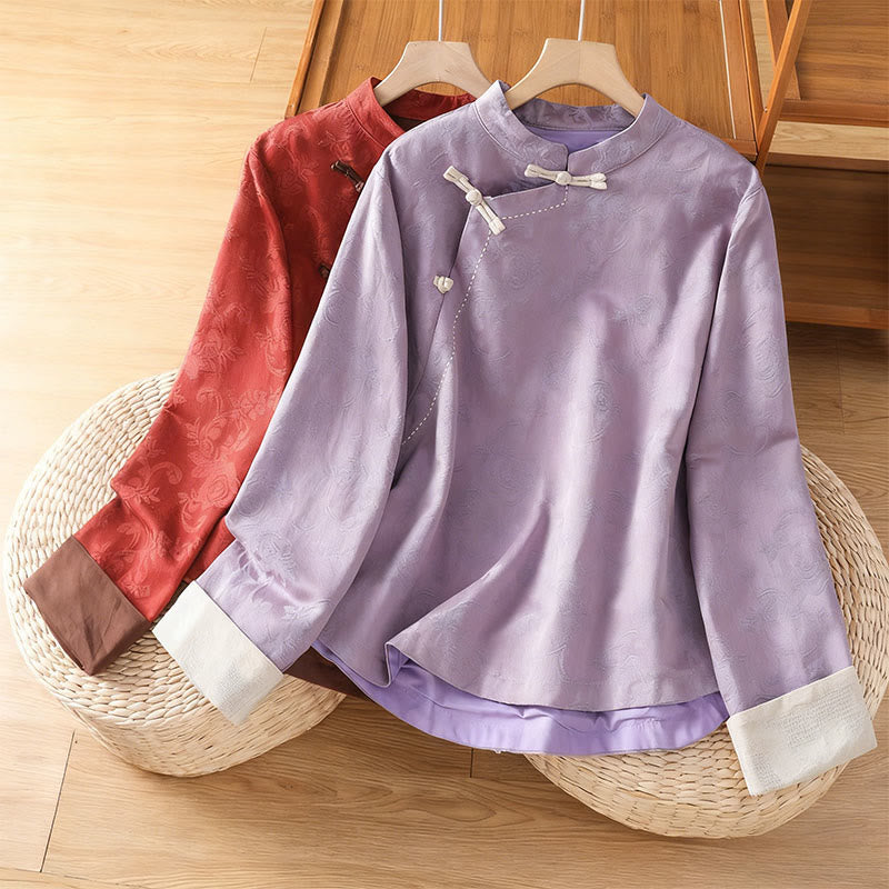 Breathable Cotton Stand Collar Frog Button Meditation Shirt