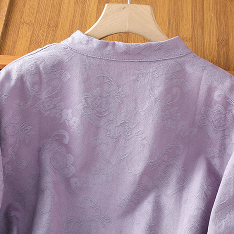Breathable Cotton Stand Collar Frog Button Meditation Shirt