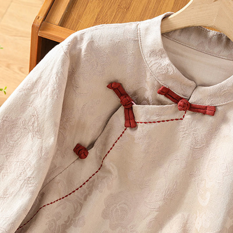 Breathable Cotton Stand Collar Frog Button Meditation Shirt