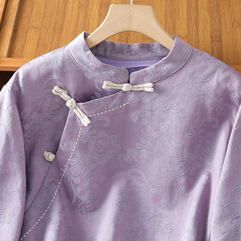 Breathable Cotton Stand Collar Frog Button Meditation Shirt