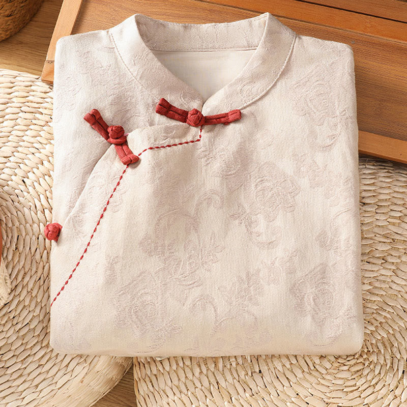 Breathable Cotton Stand Collar Frog Button Meditation Shirt