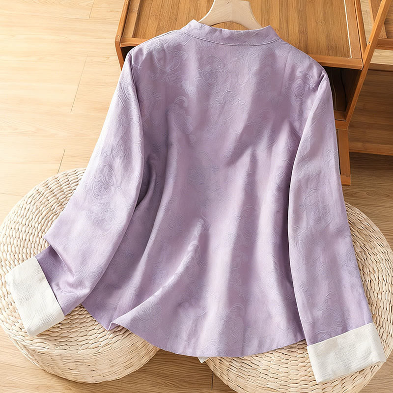 Breathable Cotton Stand Collar Frog Button Meditation Shirt