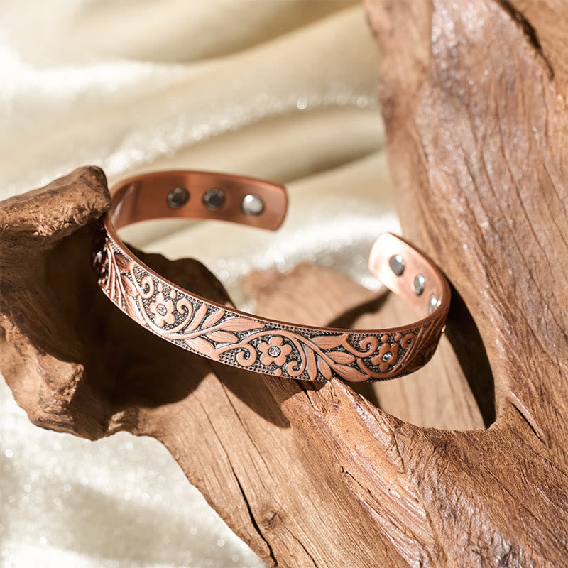 Hand-Polished Copper Flower Adjustable Cuff Balance Bangle Bracelet