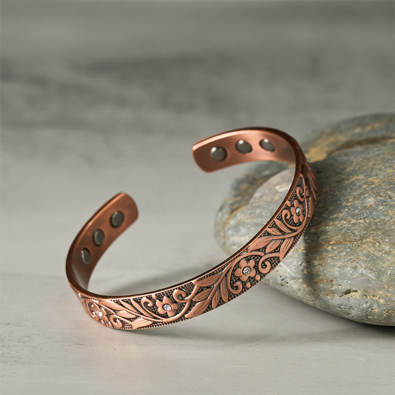 Copper Flower Hand Polishing Adjustable Cuff Balance Bracelet Bangle