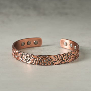 Hand-Polished Copper Flower Adjustable Cuff Balance Bangle Bracelet