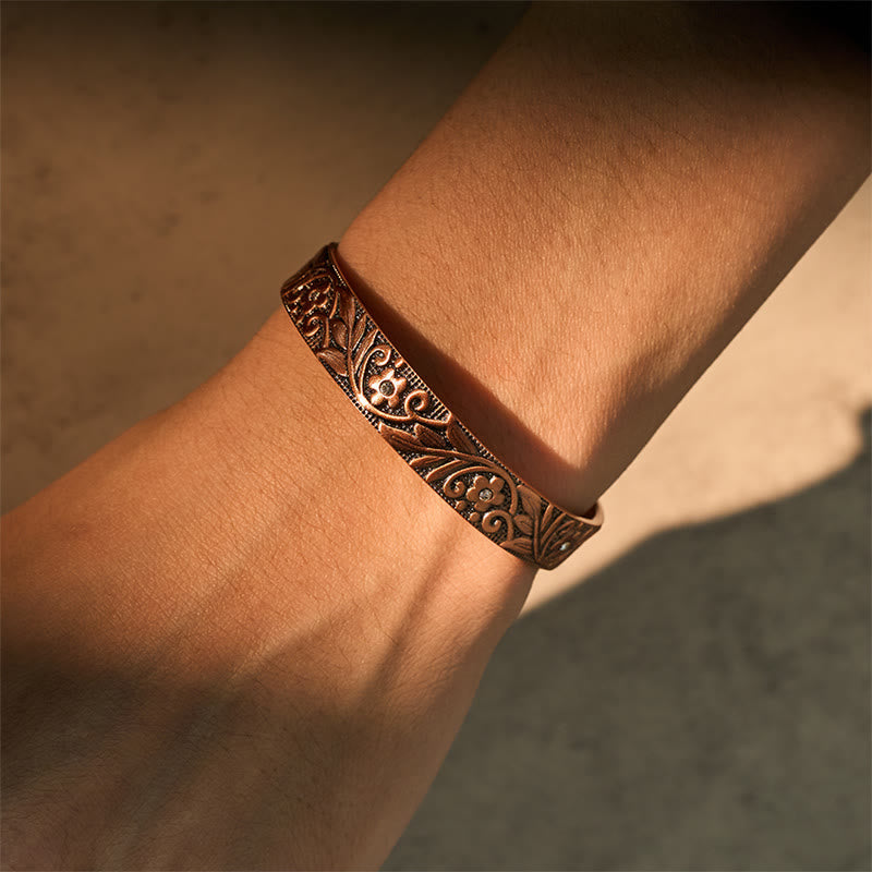 Hand-Polished Copper Flower Adjustable Cuff Balance Bangle Bracelet