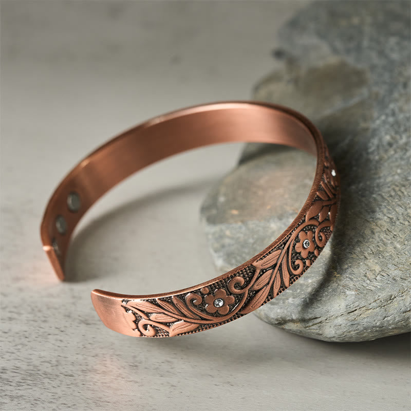 Hand-Polished Copper Flower Adjustable Cuff Balance Bangle Bracelet