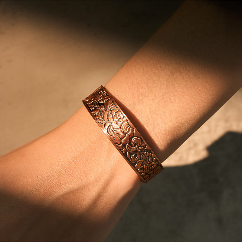 Copper Flower Open Balance Luck Adjustable Cuff Bracelet Bangle