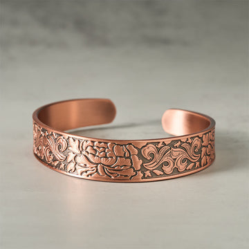 Copper Flower Open Balance Luck Adjustable Cuff Bracelet Bangle