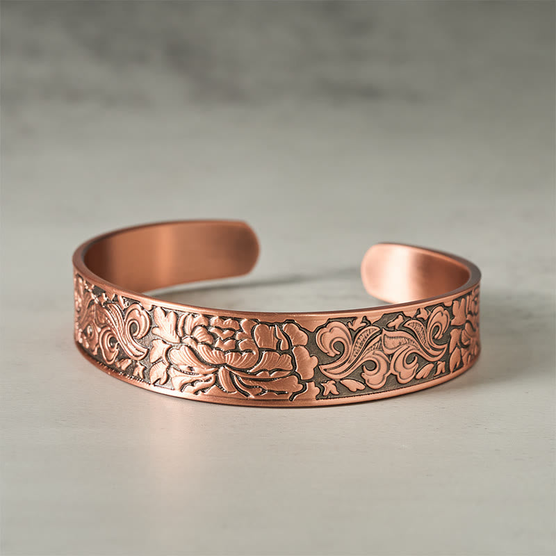 Copper Flower Open Balance Luck Adjustable Cuff Bracelet Bangle