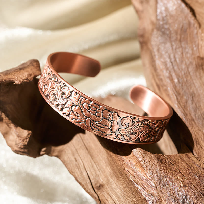 Copper Flower Open Balance Luck Adjustable Cuff Bracelet Bangle